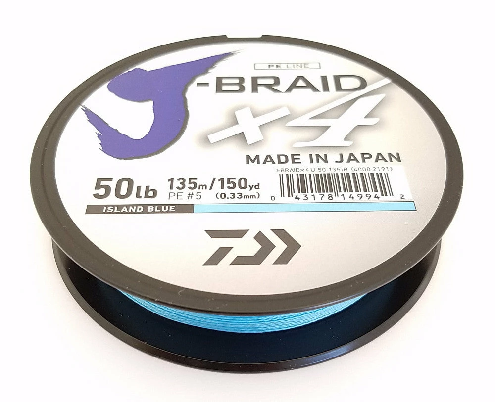 Daiwa J-Braid X4 Braided Line 150 Yards Island Blue 3 Daiwa J-Braid X4 Braided Line 150 Yards Island Blue