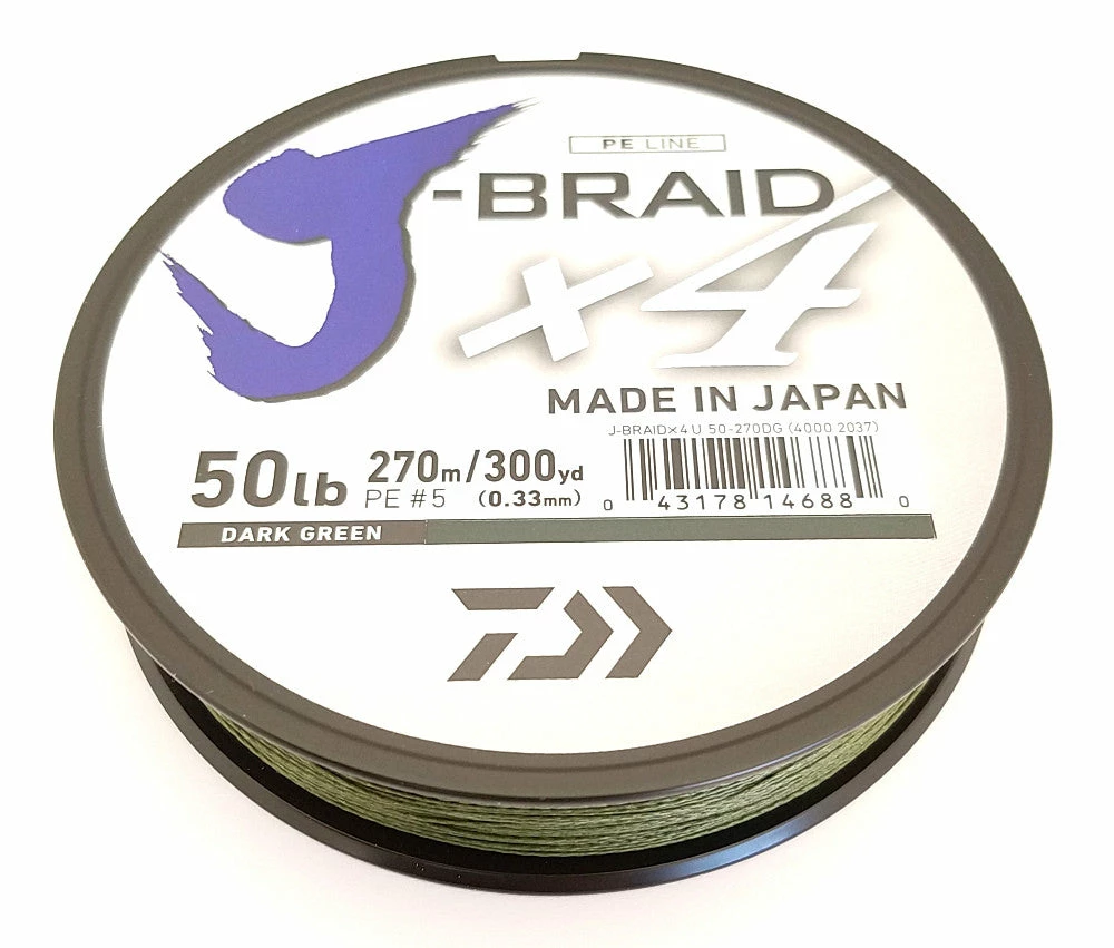 Daiwa J-Braid X4 Braided Line 300 Yards Dark Green 3 Daiwa J-Braid X4 Braided Line 300 Yards Dark Green