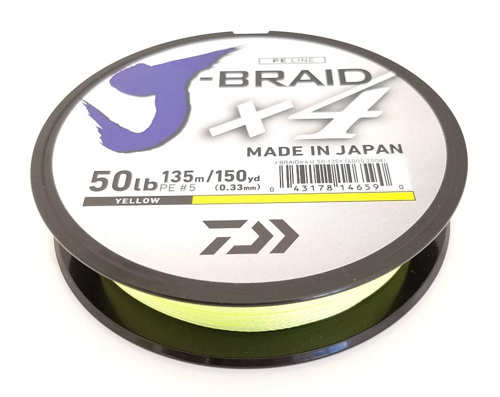 Daiwa J-Braid X4 Braided Line 150 Yards Fluorescent Yellow 3 Daiwa J-Braid X4 Braided Line 150 Yards Fluorescent Yellow